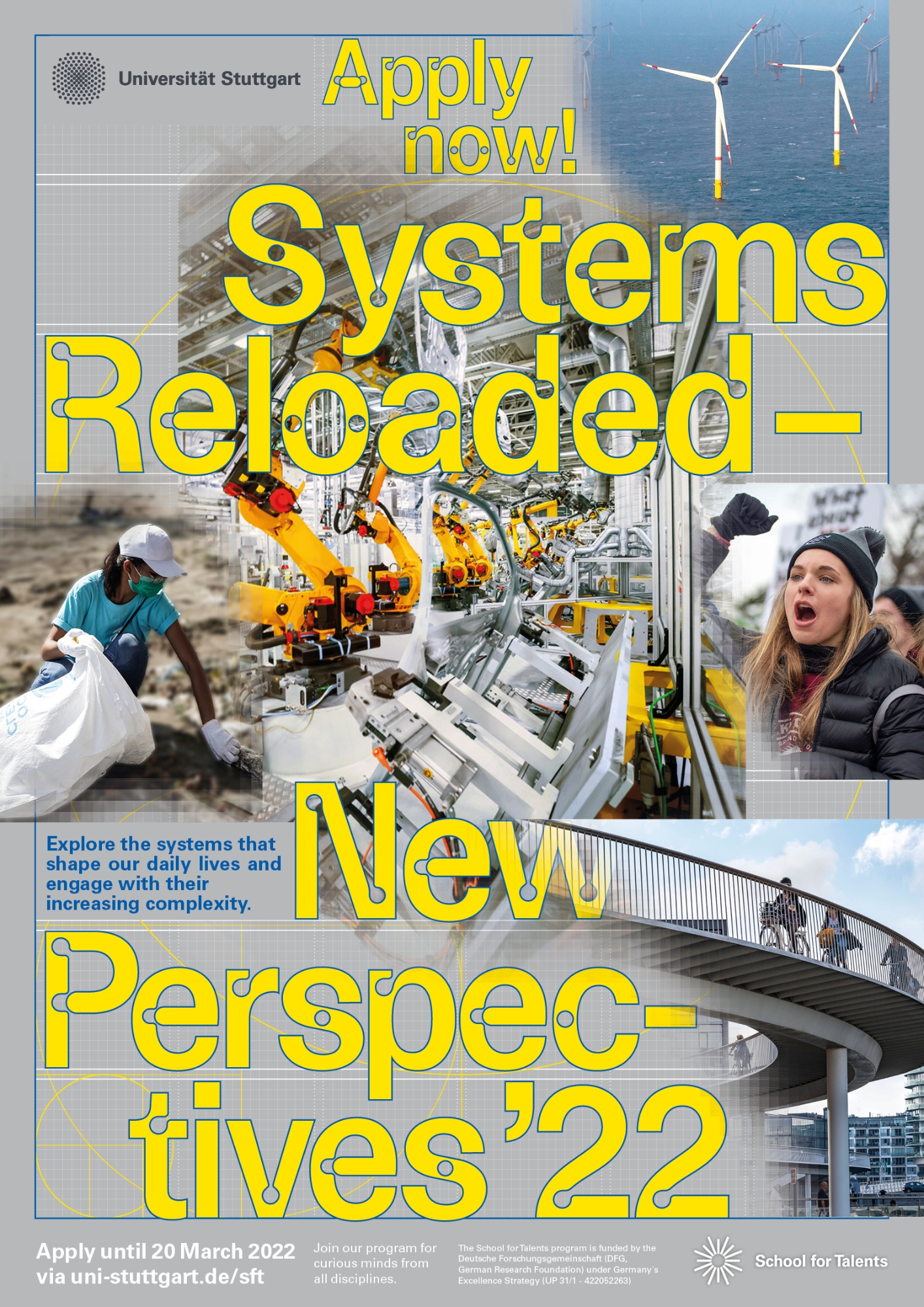 Plakat mit Infos für die Bewerbung: Systems Reloaded, New Perspectives '22